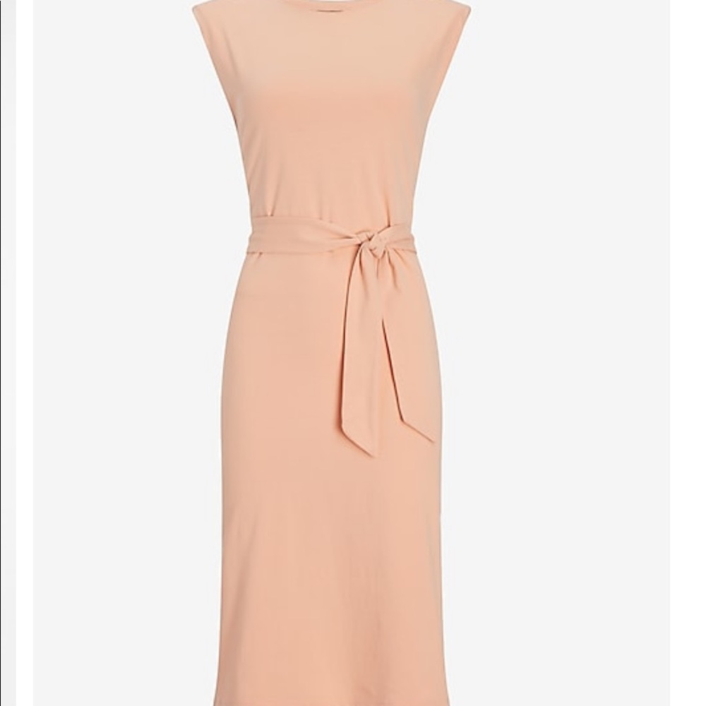 Express Belted Padded Shoulder T-Shirt Midi Dress
